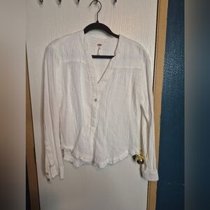 755🦃🎄 Free People Double Yucca Blouse Women  White Gauzy Oversized Boho Cotto